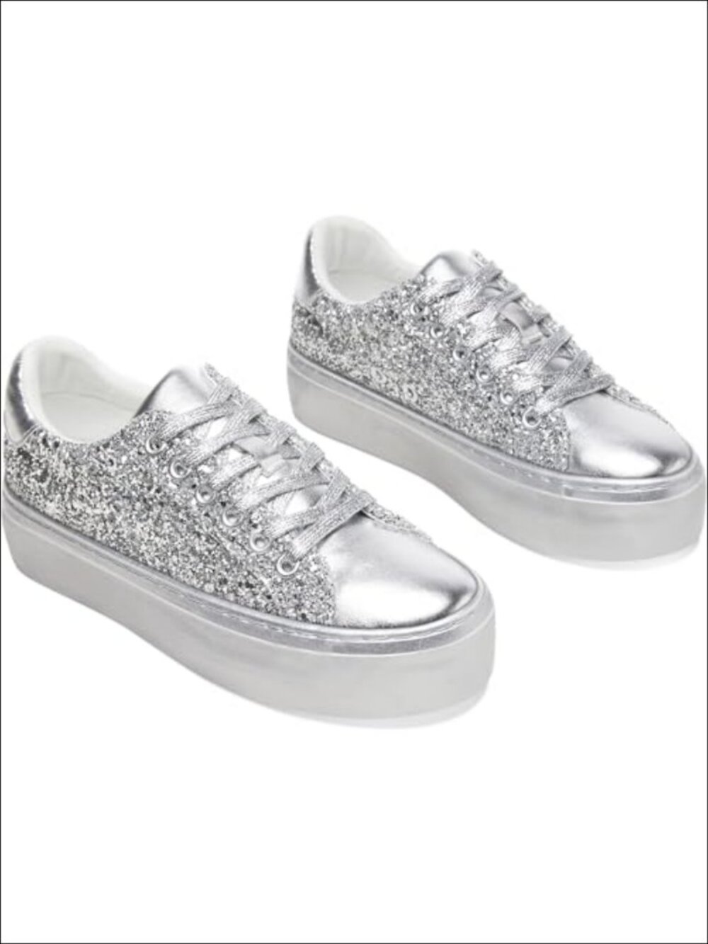 Glitter Platform Sneakers Lace-Up Chunky Low-Top Tennis Shoes